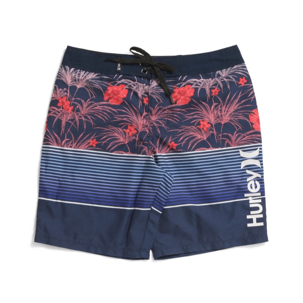 Hurley 🫐 Navy and Red Floral Stripes Board Shorts